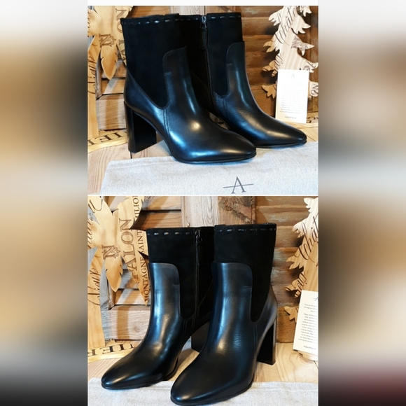 Aquatalia Fineena Black Leather Suede Ankle Boots Soze 6.5 - Picture 7 of 7
